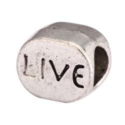 5 x Live Love Charms Beads Antique Silver Tone European Charm Beads  #MEC-63